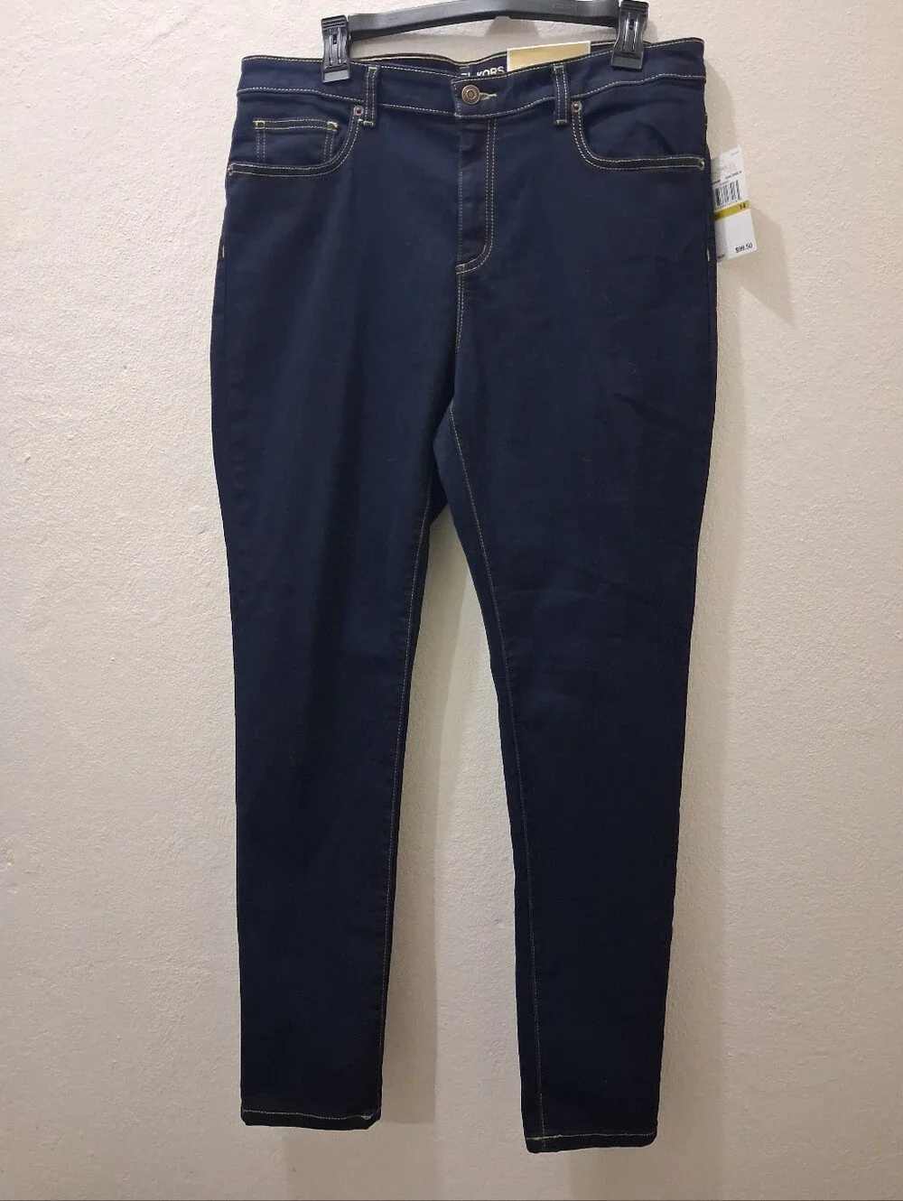 Michael Kors Women's Dark Blue Denim Mid-Rise Izzy Sninny Jeans Sz 14 NWT